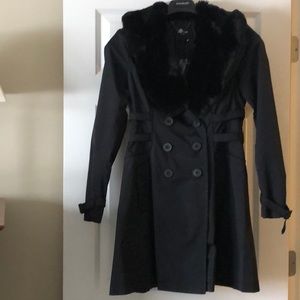 Black Bebe Jacket with detachable faux fur collar